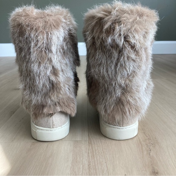 Tory Burch Anjelica Fur Suede Leather Boots Tan Taupe Gray size 7 - Picture 3 of 12